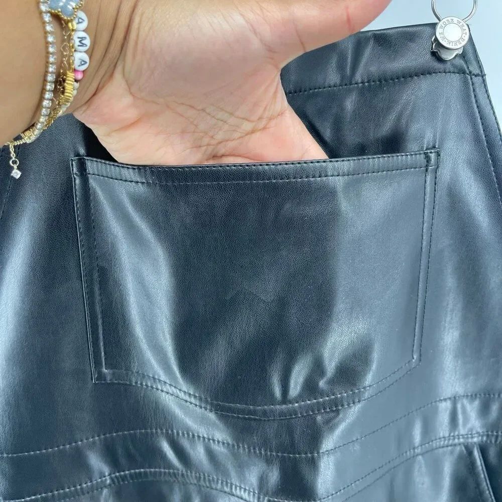 WeWoreWhat Black Vegan Leather Overalls Womens Medium Faux Leather Jumpsuit - Picture 6 of 16